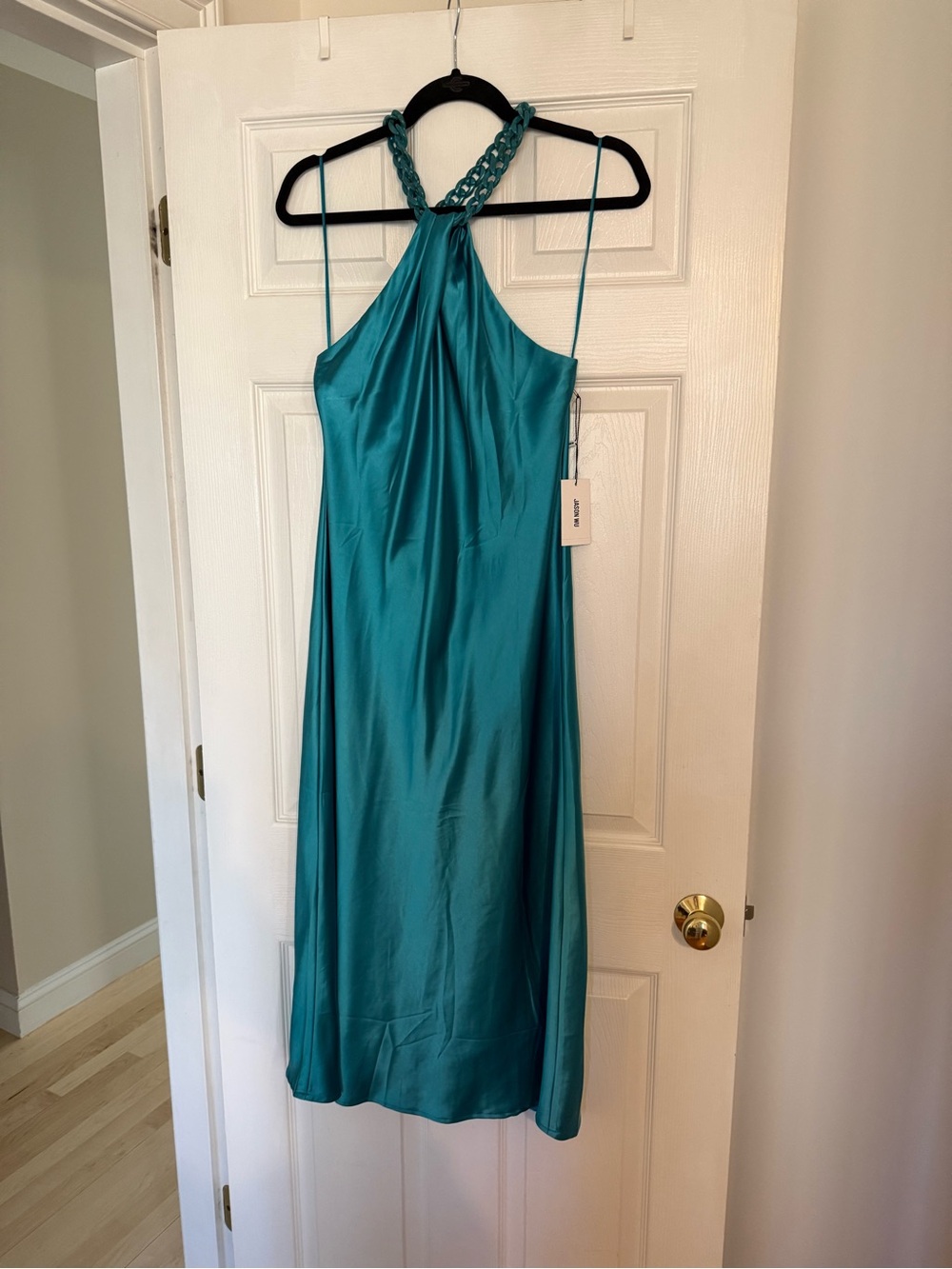 Jason Wu Teal Satin Dress with Braided Strap